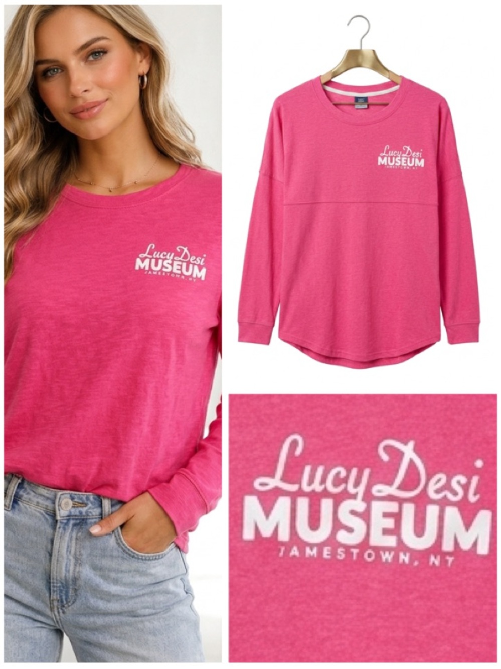RARE Lucy Desi Museum Spirit Jersey Pink Long Sleeve Oversized Pullover Size XL